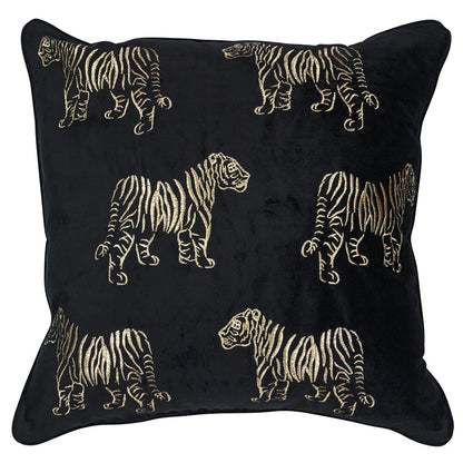 Zwart Kussen met Gouden Tijgers – 45x45 cm Luxe Print