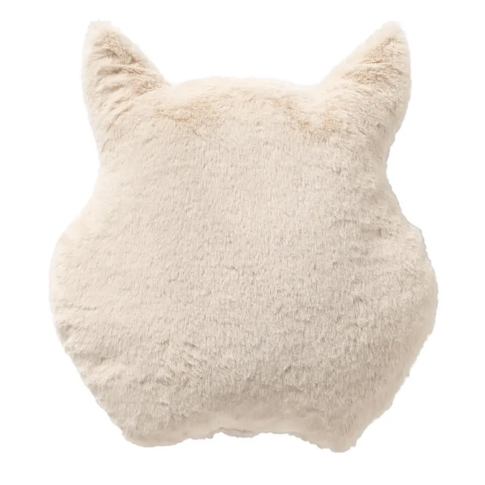 Achterkant beige knuffelkussen uil 35 x 40 cm