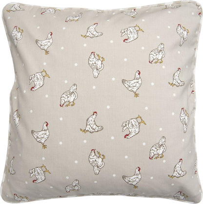 Sierkussenhoes Kip – 40x40 cm – Katoen – Rood of Beige – Landelijke Stijl