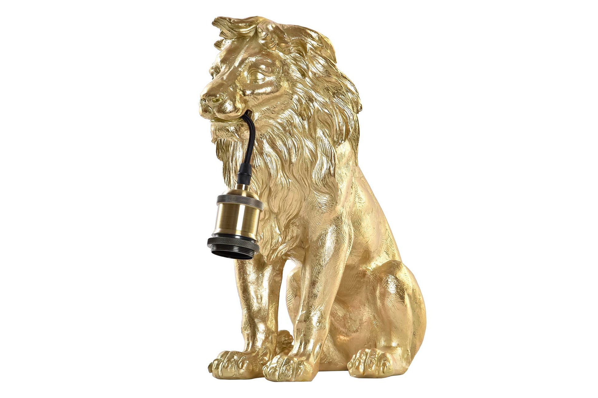 Gouden leeuw lamp met fitting in bek – glamour tafellamp van 35,5 cm hoog