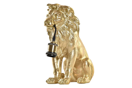 Gouden leeuw lamp met fitting in bek – glamour tafellamp van 35,5 cm hoog