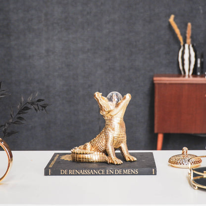 Goldene Tischlampe Krokodil