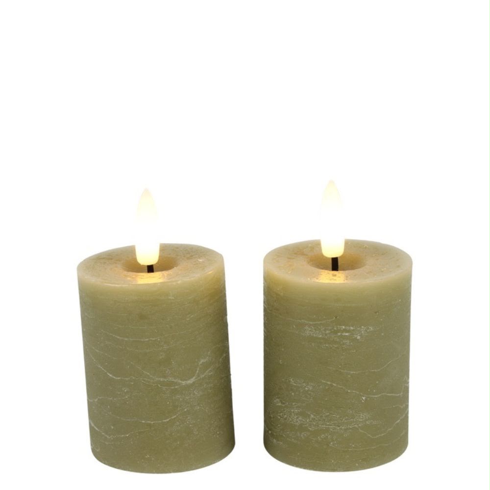 Countryfield Lyon beige taupe LED stompkaarsen 9 cm met timer set van 2