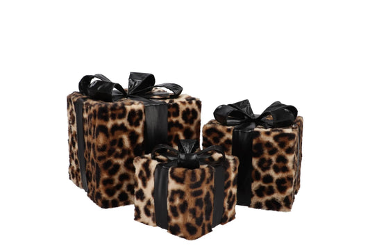 Set van 3 LED cadeaudozen panterprint – luxe kerstdecoratie