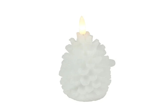 Witte LED dennenappelkaars van Countryfield – 11,5 cm hoog