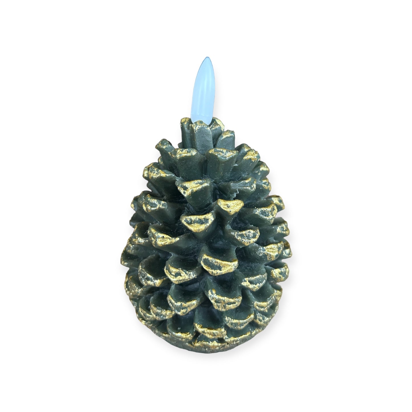 LED Dennenappelkaars Donkergroen & Goud – 11,5 cm