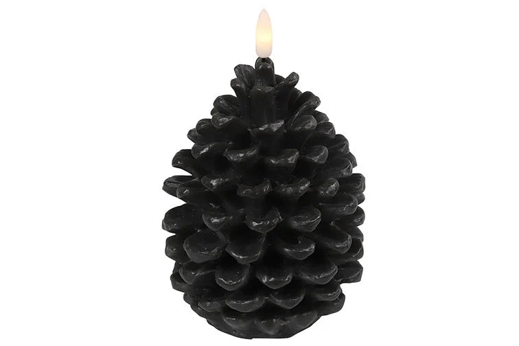 Extra grote zwarte LED-dennenappelkaars – Countryfield – 15,5 cm – sfeervolle verlichting