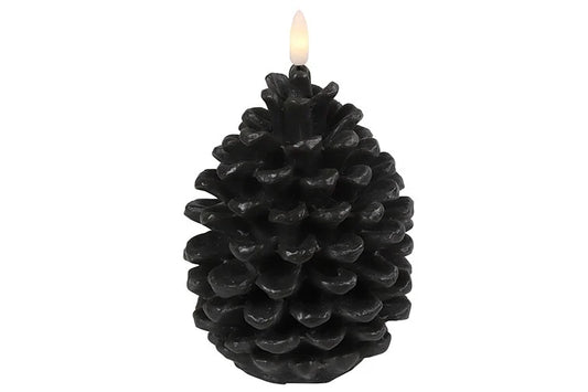 Extra grote zwarte LED-dennenappelkaars – Countryfield – 15,5 cm – sfeervolle verlichting