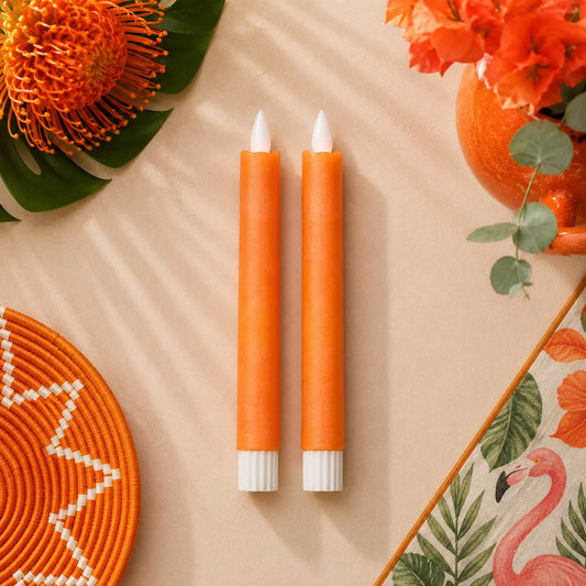 PTMD oranje LED dinerkaarsen set van 2 met bewegende vlam en echte wax 16 cm