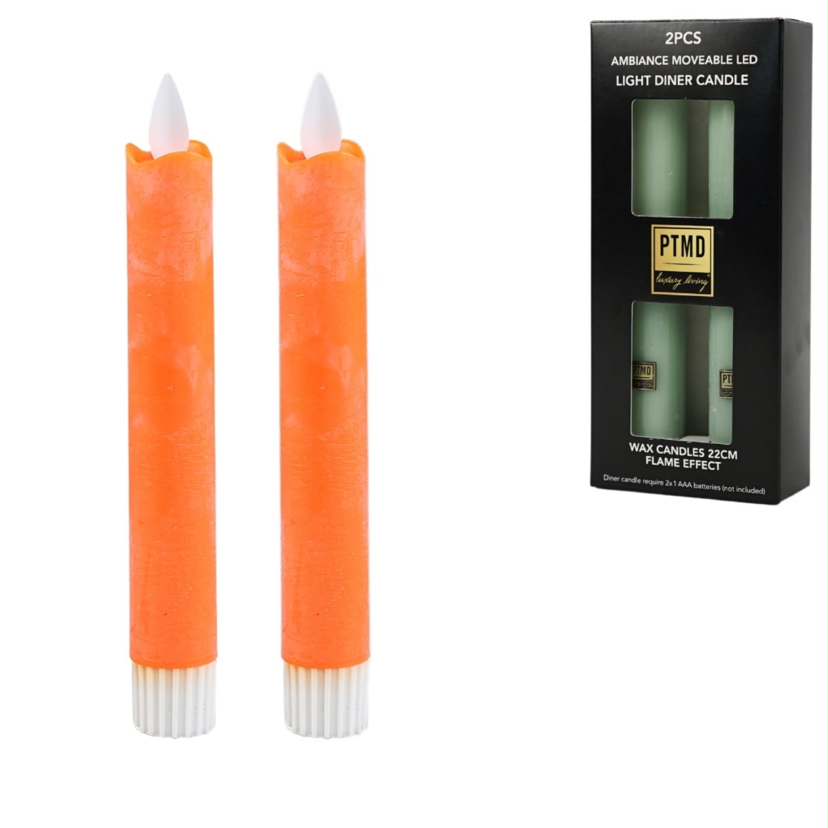 PTMD Oranje LED Dinerkaarsen – Set van 2 – Bewegende Vlam – 16 cm