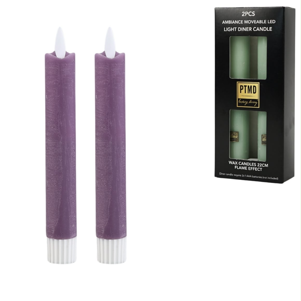 PTMD Paarse LED Dinerkaarsen – Set van 2 – Bewegende Vlam – 16 cm