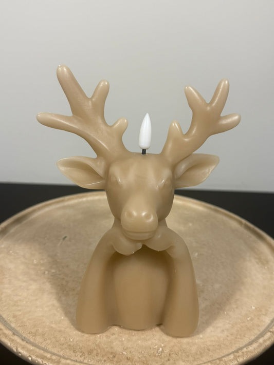Countryfield LED kaars hert beige rustiek 17 cm met gewei en timer