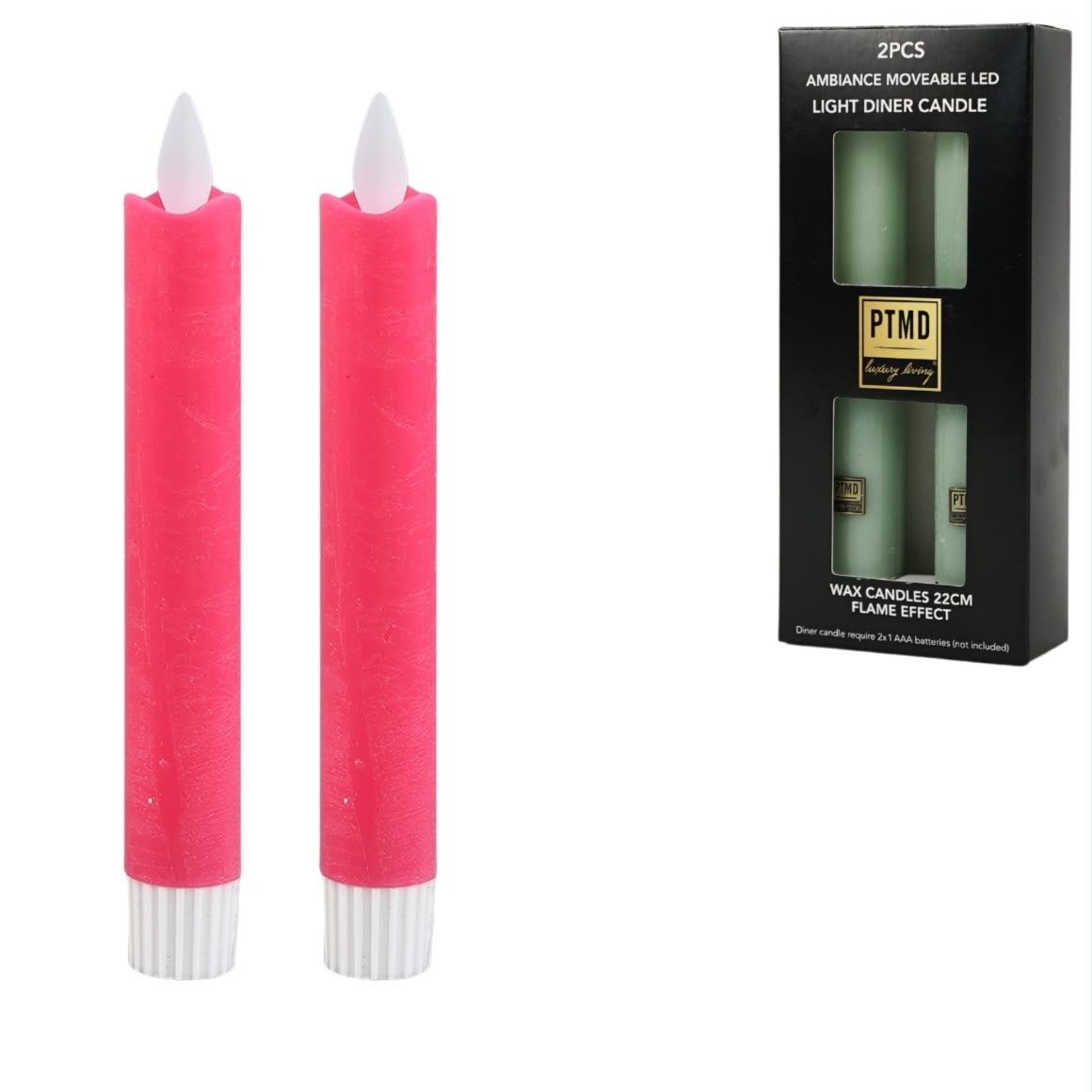 PTMD Roze LED Dinerkaarsen – Set van 2 – Bewegende Vlam – 16 cm