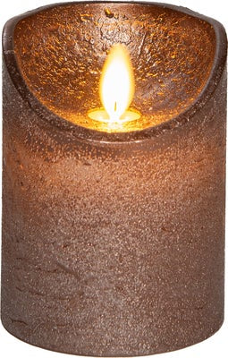 LED stompkaars van wax in brons met real flame effect – 7,5 cmx10cm