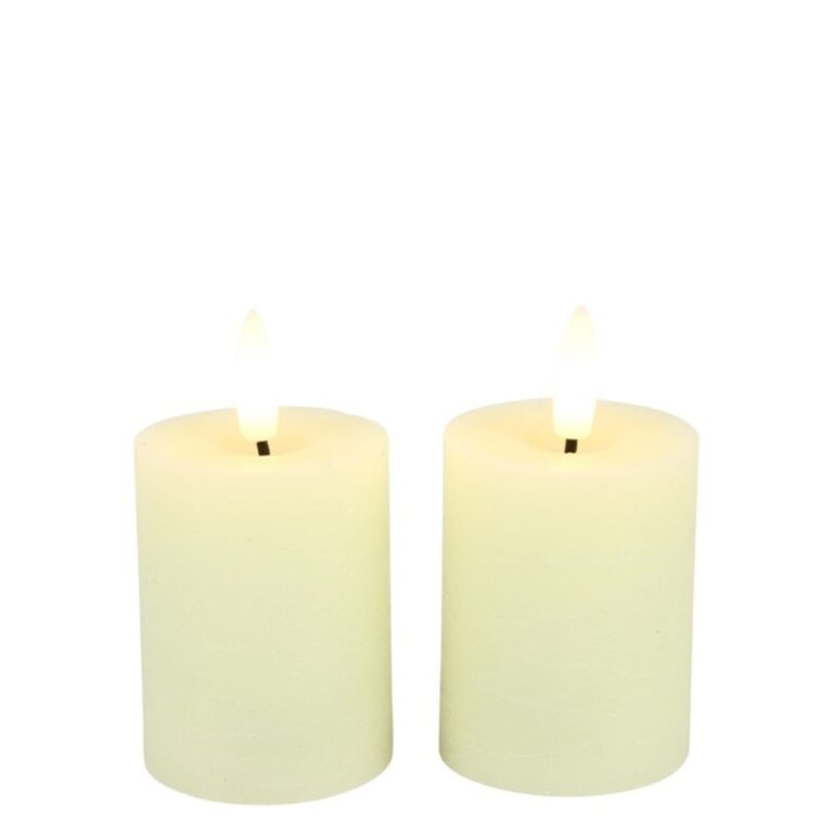 Countryfield LED stompkaarsen crème Lyon set van 2 met timer Ø 5 x 9 cm