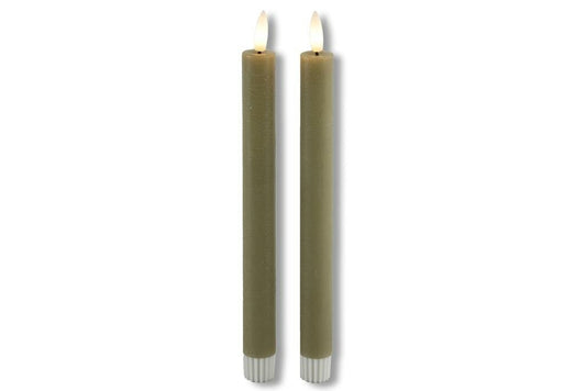Set van 2 Countryfield LED dinerkaarsen beige taupe van 24 cm met afstandsbediening