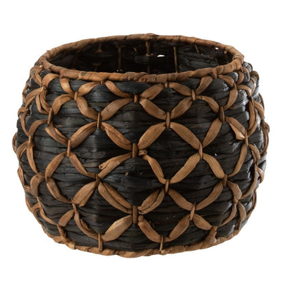 Mand Roni Bol  – Handgeweven Waterhyacint – Ø32,5 cm – Zwart/Bruin