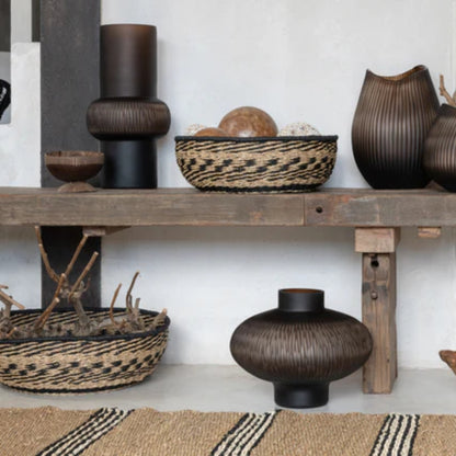 Zeegras Manden Naturel/Zwart – Set van 2 Ø 34 & 46 cm