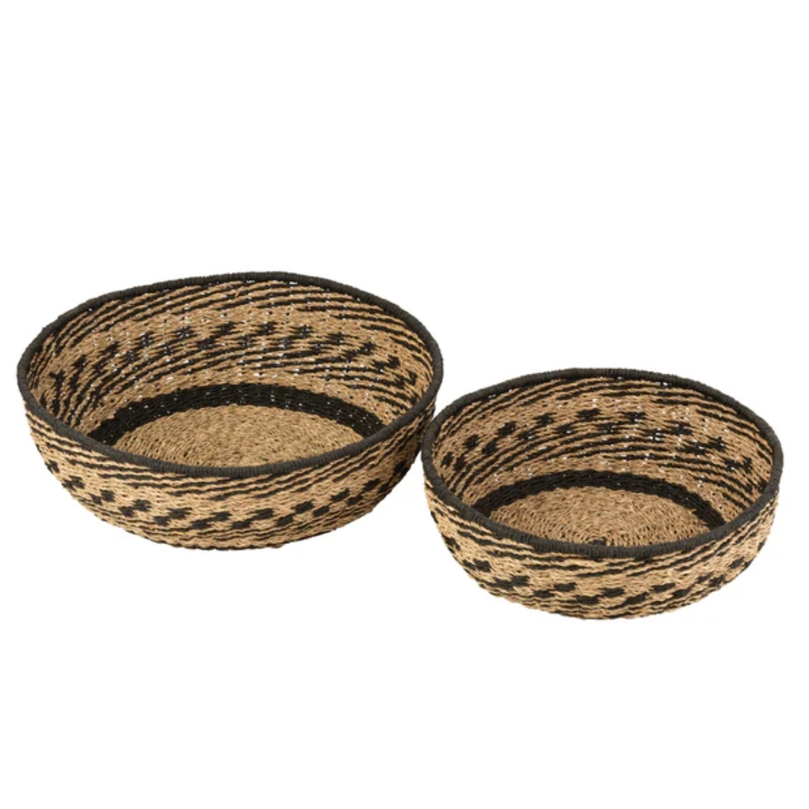 J-Line zeegras manden set van 2 naturel zwart Ø 34 en Ø 46 cm