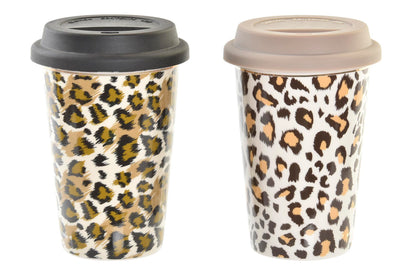 Porseleinen mokken met luipaardprint en siliconen deksel – 2 varianten – Krokomingo