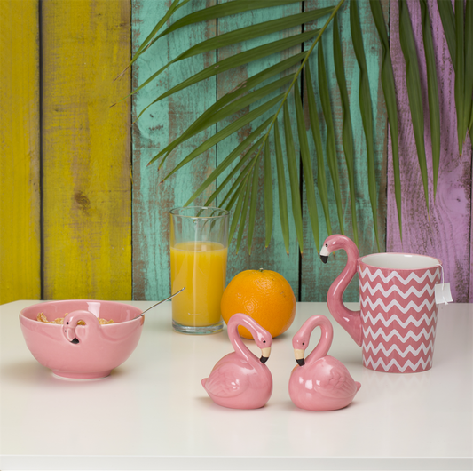 Roze keramieken flamingo mok met wit zigzagpatroon – 12,5 x 11 cm