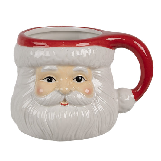 Kerstmok in de vorm van Kerstman gezicht met muts-handvat – Clayre & Eef – rood wit – 400 ml