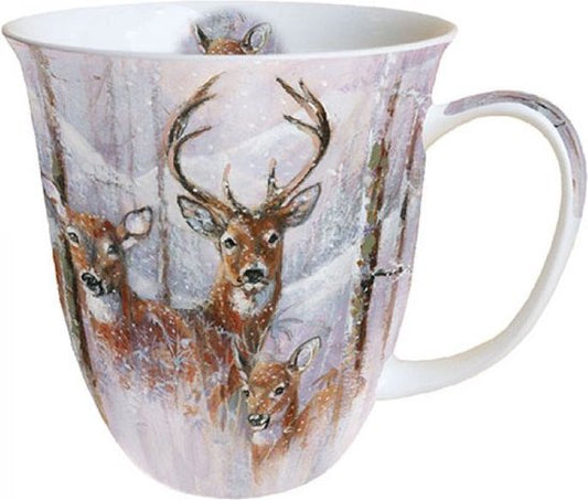 Porseleinen kerstmok met rendieren in winterlandschap – Wilderness Stage design – 400 ml – Ambiente