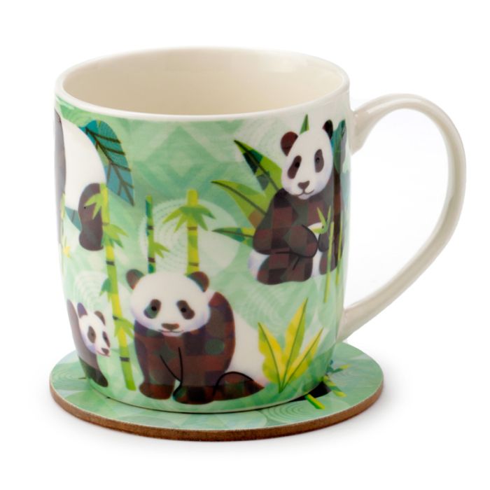 Panda-Tasse + Untersetzer – Porzellan-Set (300 ml)