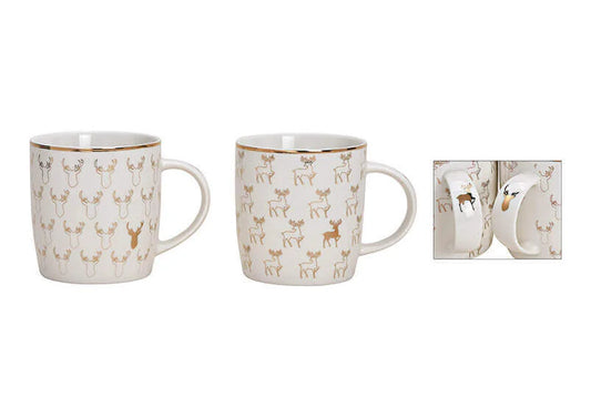 Witte mokkenset van porselein met gouden rendieren en accenten – set van 2 – 340 ml – Gebr. Wurm