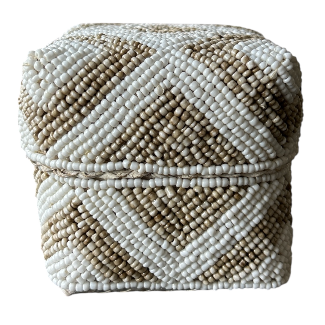 Handgemaakt Balinees Offermandje met Kralen - Naturel | 10 x 10 x 10 cm