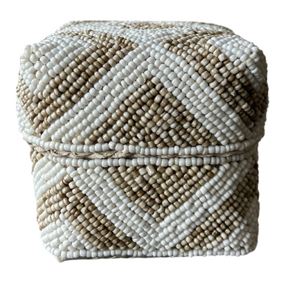 Handgemaakt Balinees Offermandje met Kralen - Naturel | 10 x 10 x 10 cm