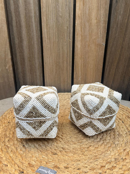 Handgemaakt Balinees Offermandje met Kralen - Naturel | 10 x 10 x 10 cm