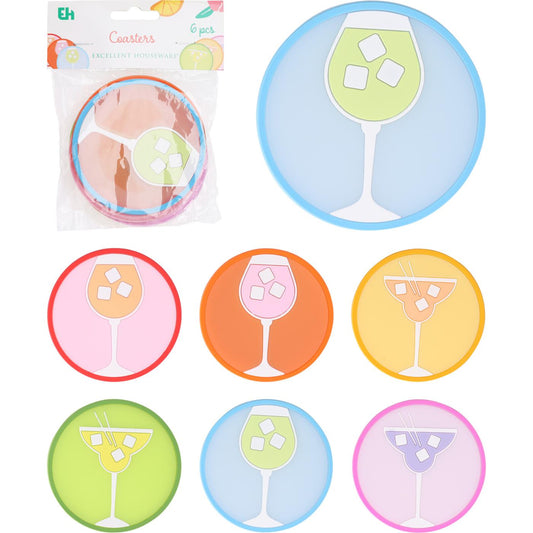 onderzetters set 6 stuks kleurrijk cocktail glazen rond coasters