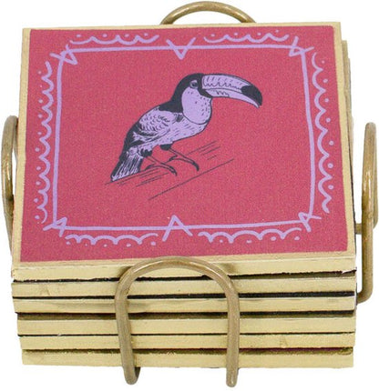 Houten onderzetters met dierenprint – set van 6 – 10 × 10 cm