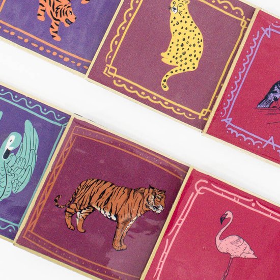 Houten onderzetters met dierenprint – set van 6 – 10 × 10 cm