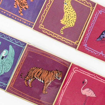 Houten onderzetters met dierenprint – set van 6 – 10 × 10 cm