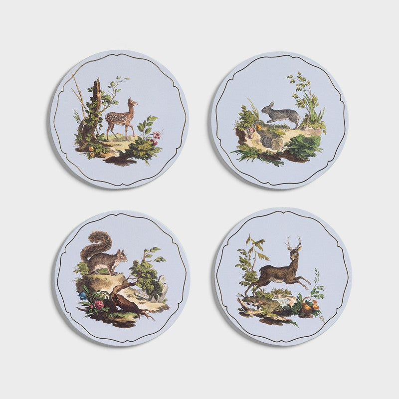 Set van 4 kurken onderzetters met bosdierenprint – natuurthema