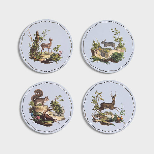 Set van 4 kurken onderzetters met bosdierenprint – natuurthema