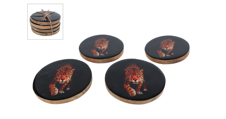 Set van 4 onderzetters met panterprint – zwart met bruine luipaard – Gifts Amsterdam – Krokomingo