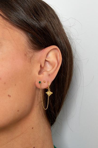 Gouden Oorbel met Bijtje & Roze Steentje – Stainless Steel