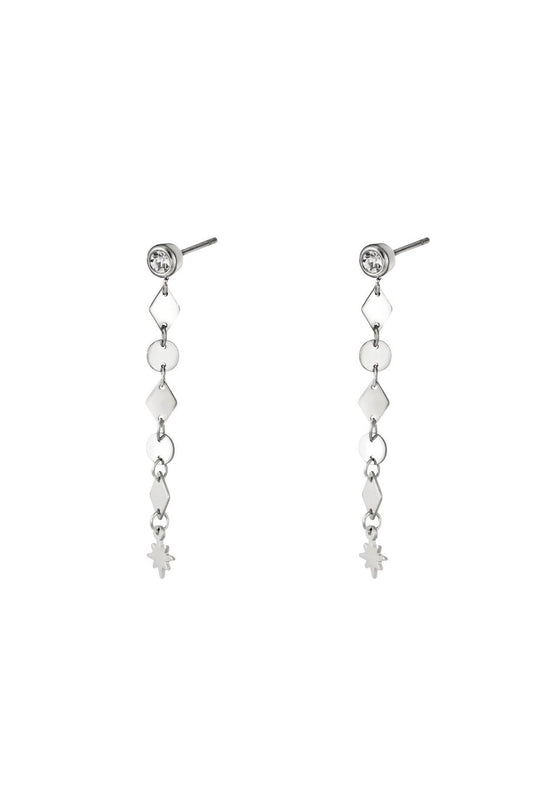 Zilveren statement oorstekers met zirkonia en sterbedel – stainless steel – Krokomingo