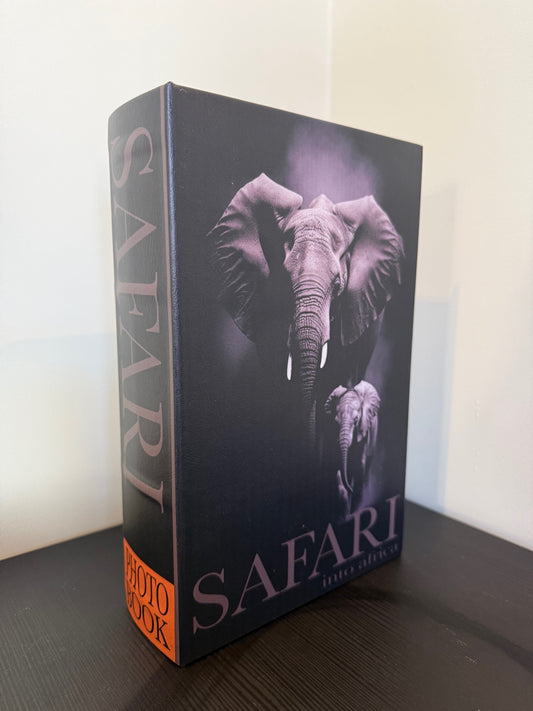 Decoratieboek opbergdoos olifant safari set van 2 zwart