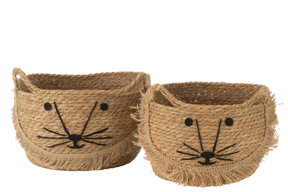 Set van 2 Opbergmanden Kitty – Rotan Kattenmanden Naturel/Zwart