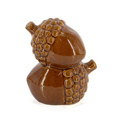 Bruin keramieken eikel ornament met twee gestapelde eikels 14,5 cm - Krokomingo