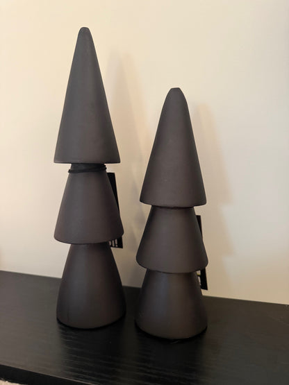 Set Zwarte Houten Kerstbomen – Modern Minimalistisch – 26 & 20 cm Hoog