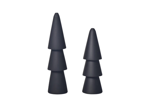 Zwarte houten kerstbomen set van 2 – modern minimalistisch design – 26 en 20 cm hoog – Krokomingo