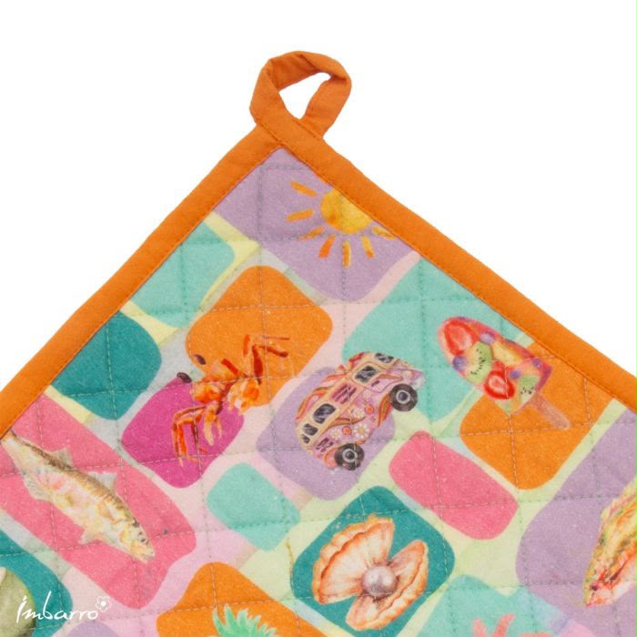 Imbarro Summer Breeze pannenlappen set van 2 met ananas vis krab en zon
