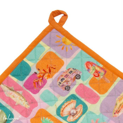 Imbarro Summer Breeze pannenlappen set van 2 met ananas vis krab en zon