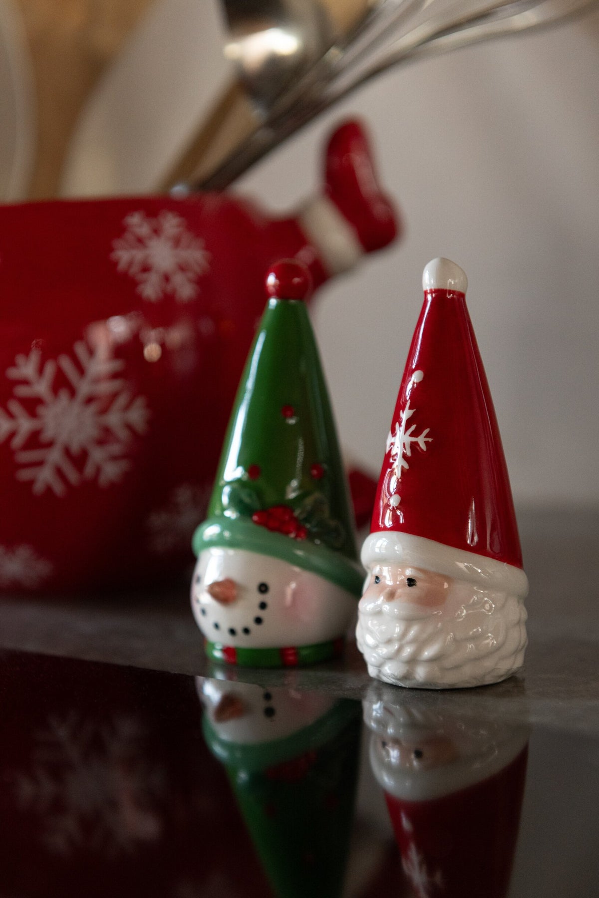 Peper- & Zoutstel Kerstman en Sneeuwpop J-Line – 9 cm