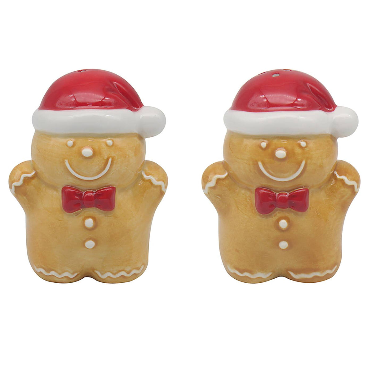 Gingerbread peper en zoutstel van keramiek set van 2 met rode kerstmuts 5,6 x 6,9 x 9,1 cm